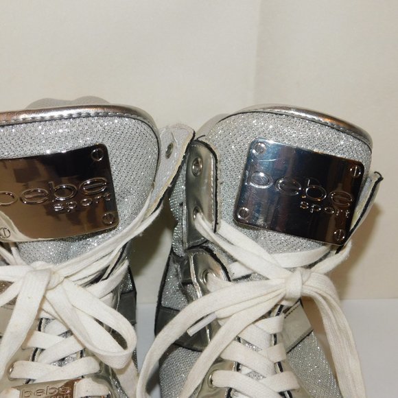 Bebe Sport Krysten Silver Metallic Light Up High Top Sneakers Size 8.5 - Picture 5 of 11